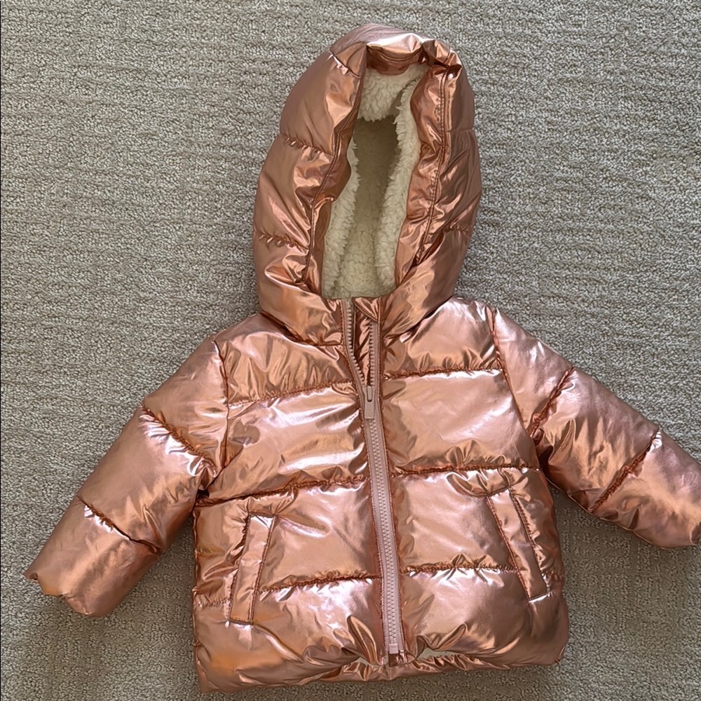 babyGap Shiny Rose Gold Puffer Jacket 12-18 months EUC